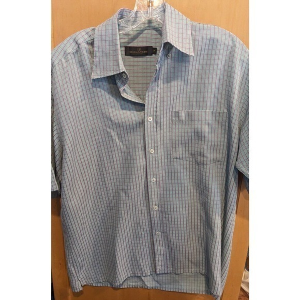 Bugatchi Men's Classic Fit short Sleeve Button Down plaid Shirt Size medium